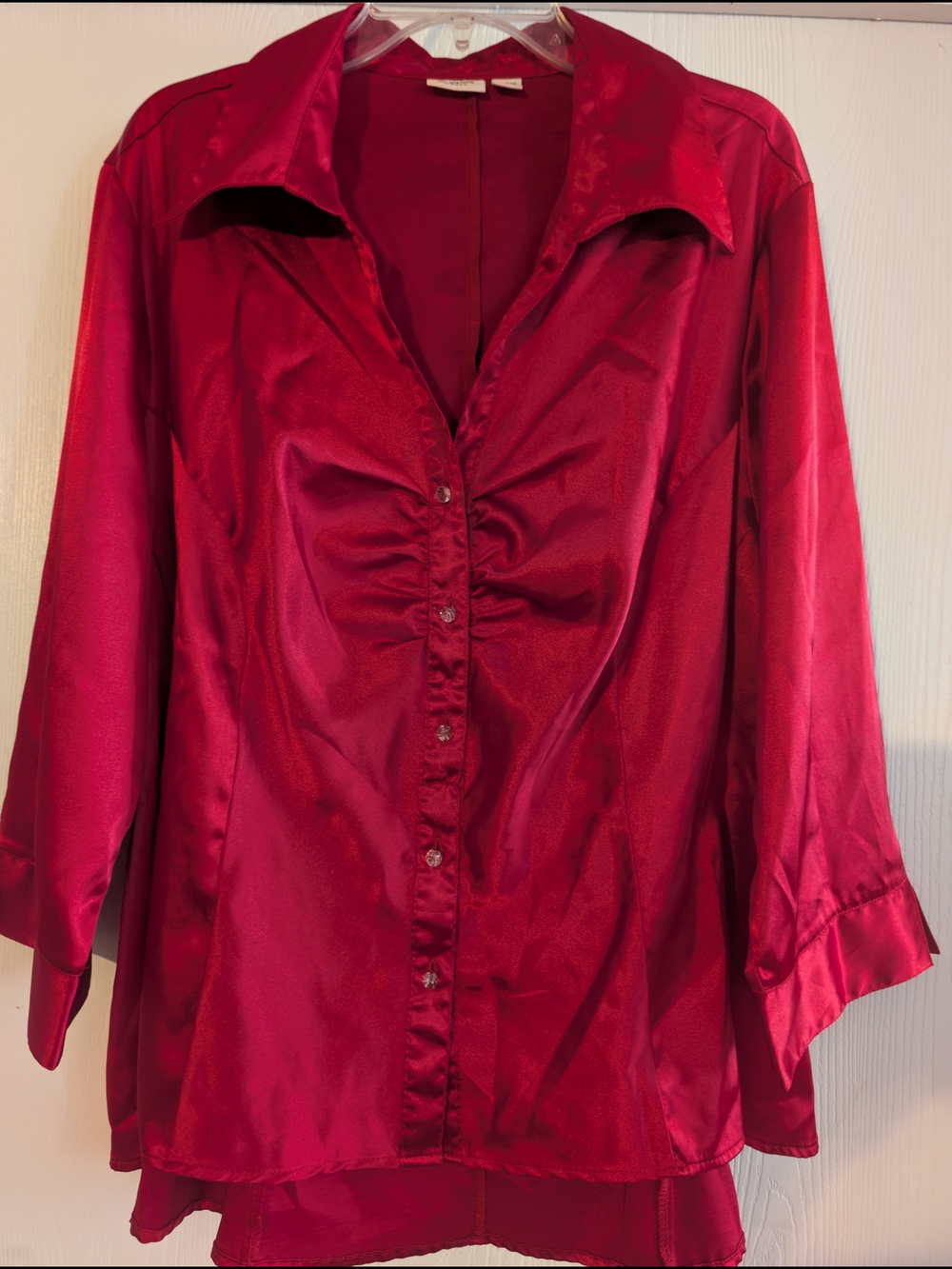 Cato Satin Button-Front Blouse in Deep Red